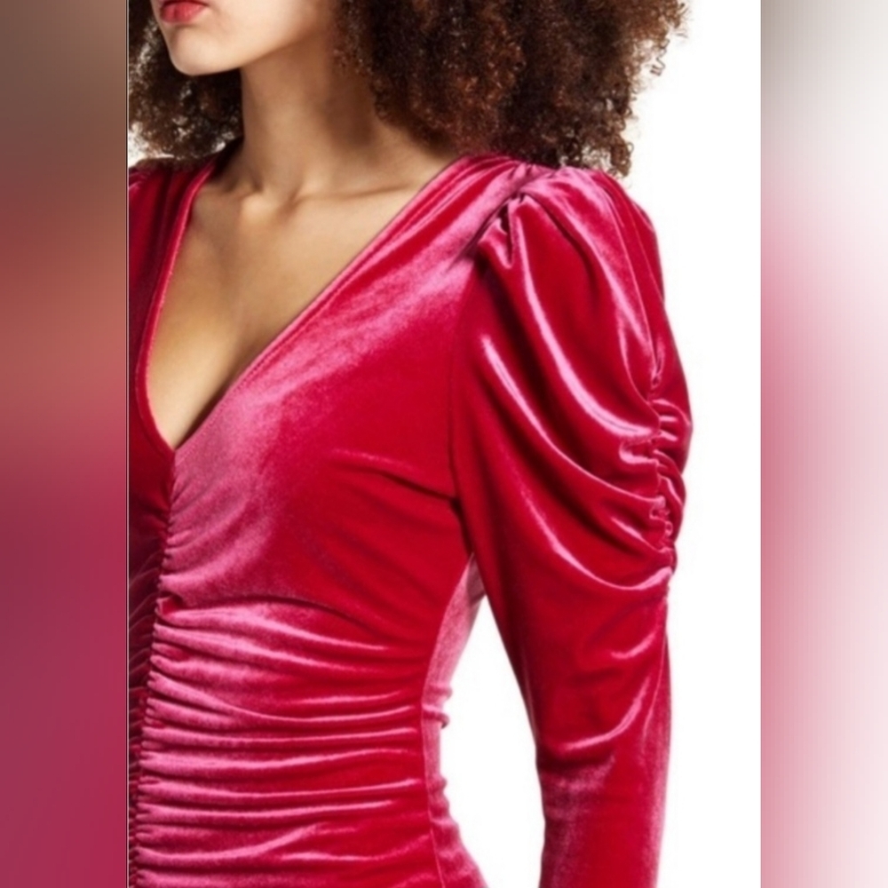 Velvet Fuchsia long sleeves curtain mini dress size xs - Picture 2 of 3